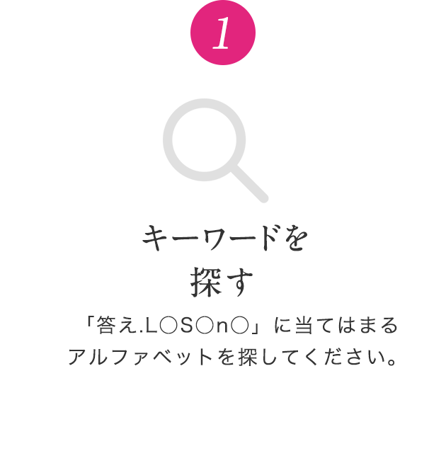 1 キーワードを探す 「答え.L○S○n○」に当てはまる                    アルファベットを探してください。