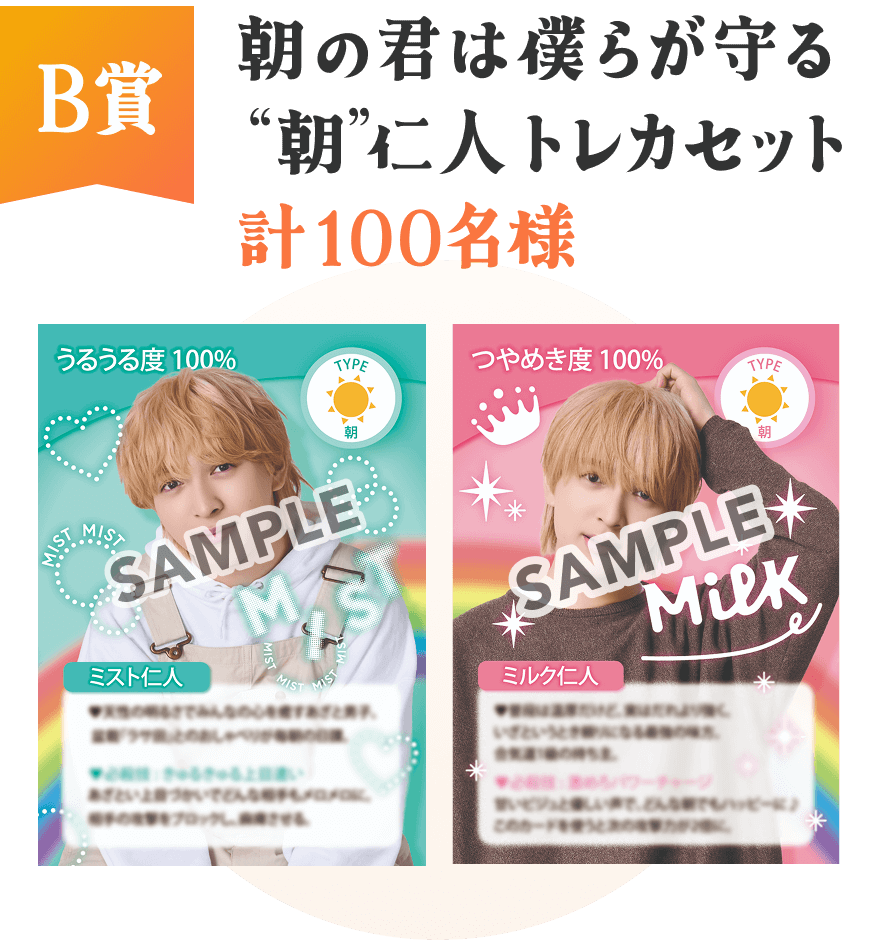 B賞  朝の君は僕らが守る“朝”仁人トレカセット  計100名様