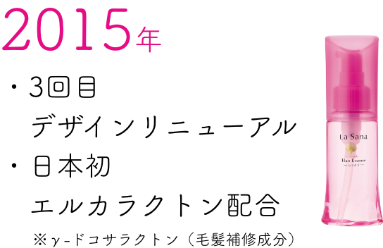 2015年 ・3回目デザインリニューアル ・日本初　エルカラクトン配合 ※γ-ドコサラクトン（毛髪補修成分）